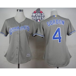 Royals #4 Alex Gordon Grey Road W/2015 World Series Patch Women's Stitched MLB Jersey