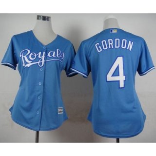 Royals #4 Alex Gordon Light Blue Alternate 1 Women's Stitched MLB Jersey