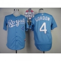 Royals #4 Alex Gordon Light Blue Cool Base W/2015 World Series Patch Stitched MLB Jersey