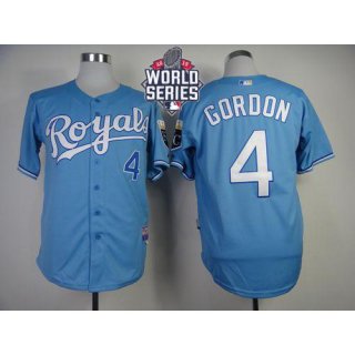 Royals #4 Alex Gordon Light Blue Cool Base W/2015 World Series Patch Stitched MLB Jersey