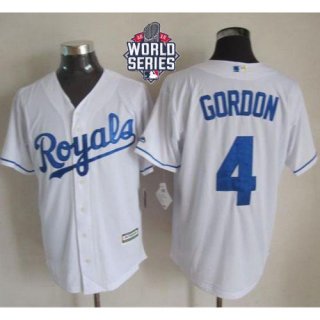 Royals #4 Alex Gordon White New Cool Base W/2015 World Series Patch Stitched MLB Jersey