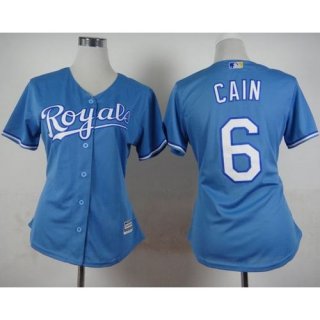 Royals #6 Lorenzo Cain Light Blue Alternate 1 Women's Stitched MLB Jersey