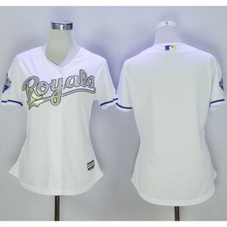Royals Blank White Women's 2015 World Series Champions Gold Program Cool Base Stitched MLB Jersey
