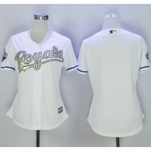 Royals Blank White Women's 2015 World Series Champions Gold Program Cool Base Stitched MLB Jersey