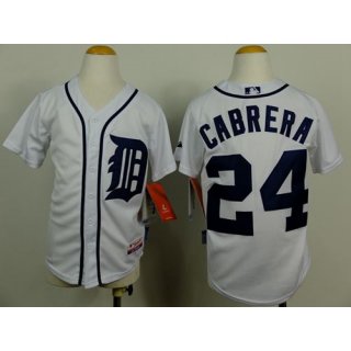 Tigers #24 Miguel Cabrera White Cool Base Stitched Youth MLB Jersey