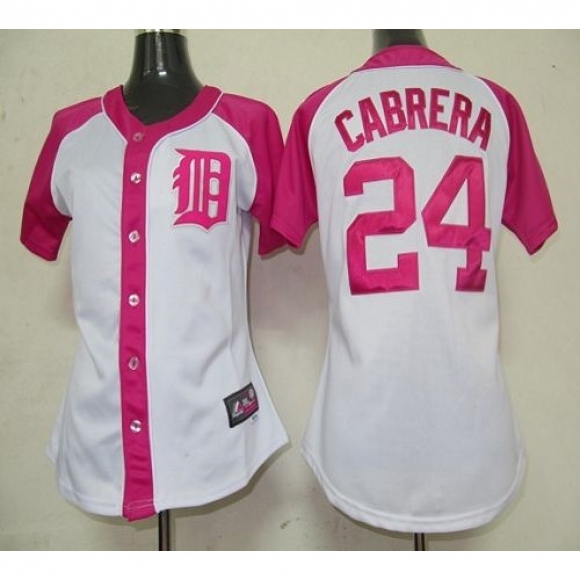 Tigers #24 Miguel Cabrera White/Pink Women's Splash Fashion Stitched MLB Jersey