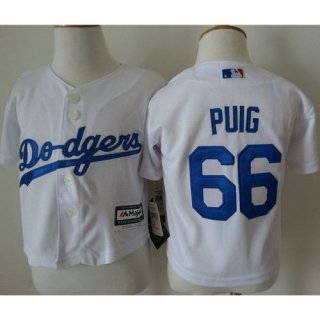 Toddler Dodgers #66 Yasiel Puig White Cool Base Stitched MLB Jersey