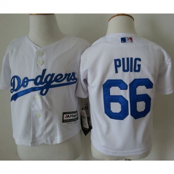 Toddler Dodgers #66 Yasiel Puig White Cool Base Stitched MLB Jersey