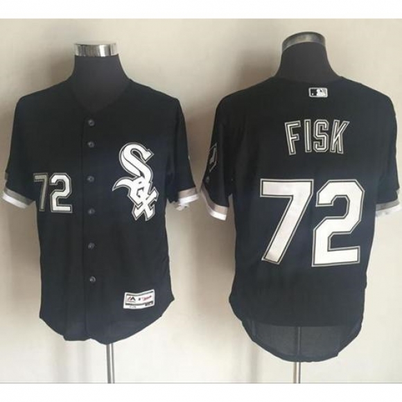 White Sox #72 Carlton Fisk Black Flexbase Authentic Collection Stitched MLB Jersey