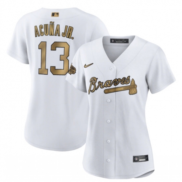 Women's Atlanta Braves #13 Ronald Acuna Jr. 2022 All-Star White Stitched Baseball Jersey(Run Small)