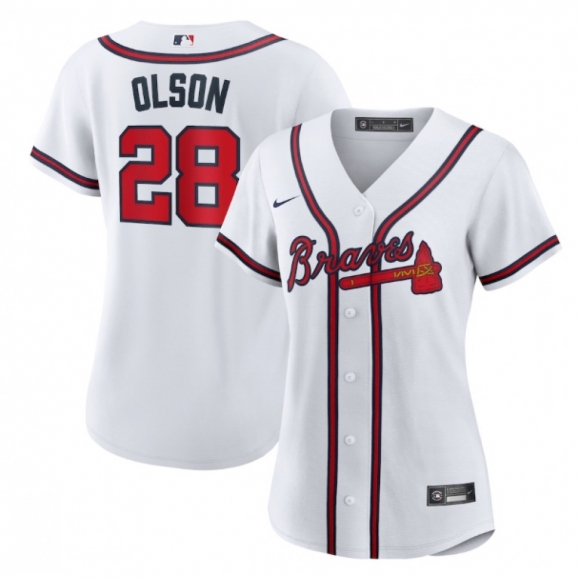 Women's Atlanta Braves #28 Matt Olson White Cool Base Stitched Jersey(Run Small)