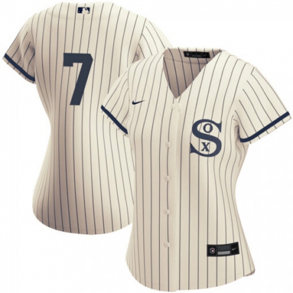 Women's Chicago White Sox #7 Tim Anderson 2021 Cream/Navy Name&Number Field of Dreams Cool Base Stitched Jersey(Run Small)