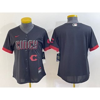 Women's Cincinnati Reds Black 2023 City Connect With Patch Stitched Baseball Jersey(Run Small)