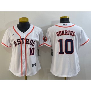 Women's Houston Astros #10 Yuli Gurriel White With Patch Cool Base Stitched Baseball Jersey(Run Small)