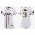 Women's Houston Astros #3 Jeremy Pena White 2023 Gold Collection With World Serise Champions Patch Stitched Jersey(Run Small)