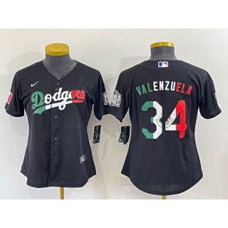 Women's Los Angeles Dodgers #34 Toro Valenzuela Black Cool Base Stitched Jersey(Run Small)