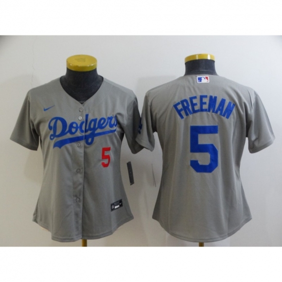 Women's Los Angeles Dodgers #5 Freddie Freeman Grey Cool Base Stitched Baseball Jersey(Run Small)