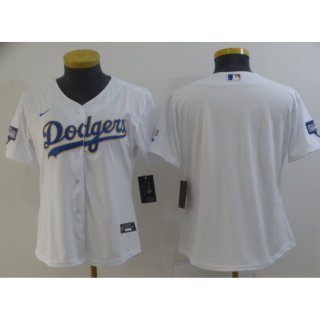 Women's Los Angeles Dodgers Blank White Gold Championship Cool Base Stitched Jersey(Run Small)