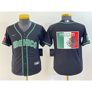 Women's Mexico Baseball 2023 Black Big Logo World Baseball Classic Stitched Jersey(Run Small)