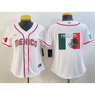 Women's Mexico Baseball 2023 White Big Logo World Baseball Classic Stitched Jersey(Run Small)