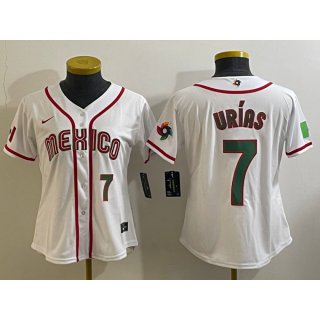 Women's Mexico Baseball #7 Julio Urias 2023 White World Baseball Classic With Patch Stitched Jersey(Run Small)