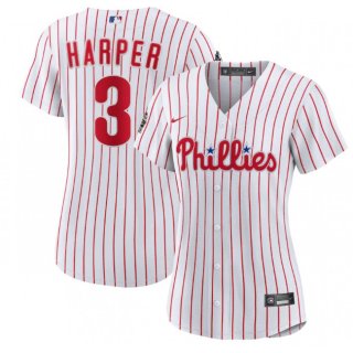 Women's Philadelphia Phillies #3 Bryce Harper White 2022 World Series Flex Base Stitched Baseball Jersey(Run Small)