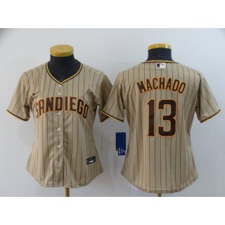 Women's San Diego Padres #13 Manny Machado Tan Brown Cool Base Stitched MLB Jersey(Run Small)