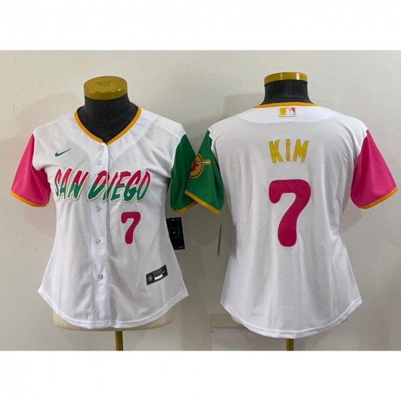 Women's San Diego Padres #7 Ha Seong Kim 2022 White City Connect Cool Base Stitched Baseball Jersey(Run Small)
