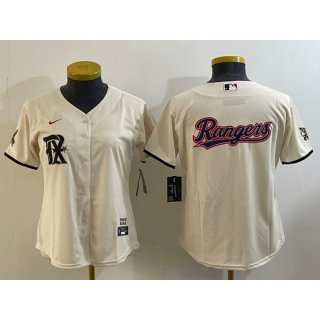 Women's Texas Rangers Cream Team Big Logo 2023 City Connect Stitched Baseball Jersey(Run Small)