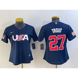 Women's USA Baseball #27 Mike Trout 2023 Navy World Baseball Classic Stitched Jersey(Run Small)