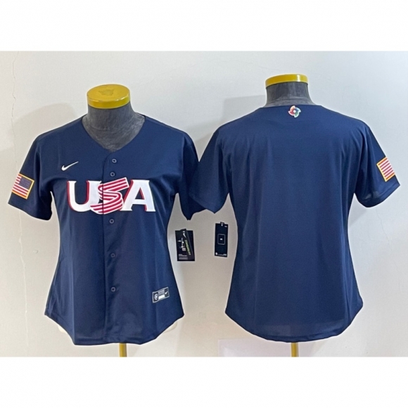Women's USA Baseball Blank 2023 Navy World Baseball Classic Stitched Jersey(Run Small)