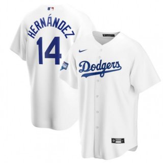 Youth Los Angeles Dodgers #14 Kike Hernandez 2020 White World Series Champions Home Patch Stitched MLB Jersey