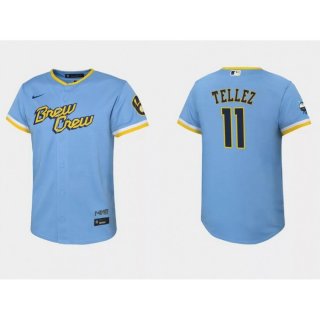 Youth Milwaukee Brewers #11 Rowdy Tellez 2022 Powder Blue City Connect Stitched Jersey