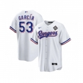 Youth Texas Rangers #53 Adolis Garcia White 2023 World Series Stitched Baseball Jersey