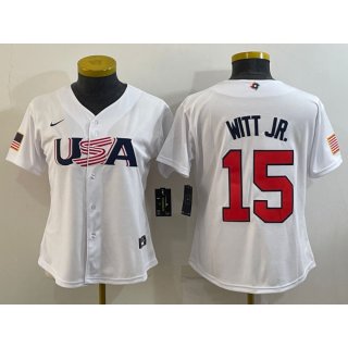Youth USA Baseball #15 Bobby Witt Jr. 2023 White World Baseball Classic Stitched Jersey