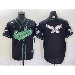 Men's Philadelphia Eagles Black Team Big Logo With 3-star C Patch Cool Base Stitched Baseball Jersey