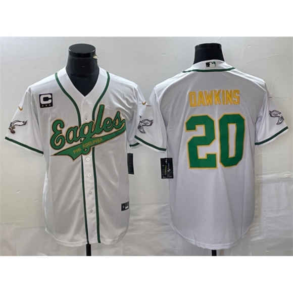 Men's Philadelphia Eagles #20 Brian Dawkins White Gold With 3-star C Patch Cool Base Stitched Baseball Jersey
